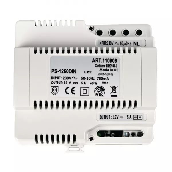 ALIMENTATION MODULAIRE 230 VAC / 12 VCC - 5 A, FIXATION RAIL DIN 6 MODULES