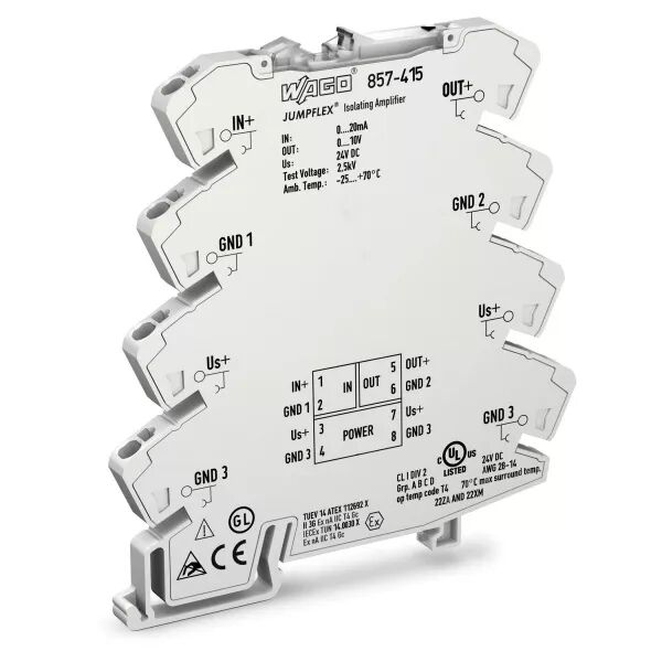 Amplificateur isolateur � r�glage fixe 0-20 mA / 0-10 V857-415