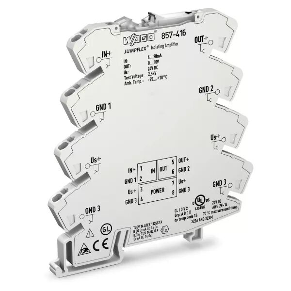 Amplificateur isolateur � r�glage fixe 4-20 mA / 0-10 V857-416