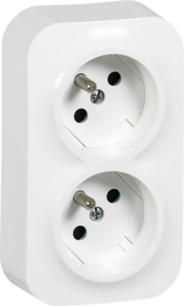 arnould-double prise de courant horizontale avec terre saillie profil eco - blanc (54205)