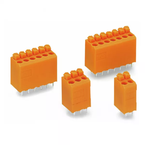 Bloc de bornes pour CI, 2 p�les / AV. POUSSOIR, Pas 3,81 mm735-122