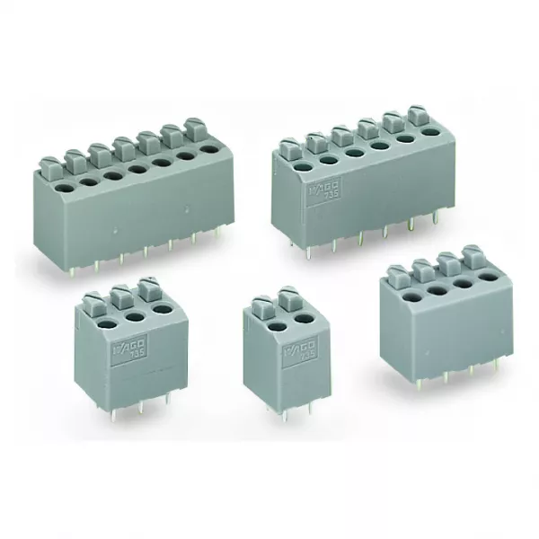 Bloc de bornes pour CI, 2 p�les / AV. POUSSOIR, Pas 5 mm735-302