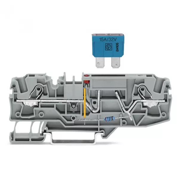 BORNE � FUSIBLE POUR 2 CONDUCTEURS, avec ouverture de test 48 V, gris (2006-1681/1000-435)