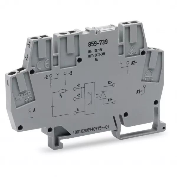 Borne avec optocoupleur 12 V DC / 3..30 V DC - 5 A - 100 Hz - 2 fils859-739