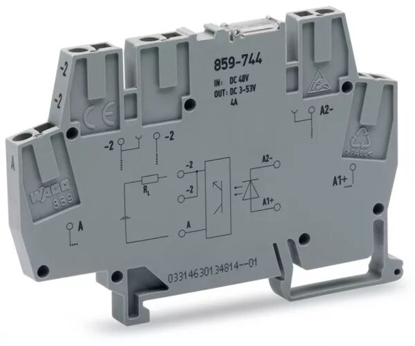 BORNE AVEC OPTOCOUPLEUR 12..48 V DC / 3..53 V DC - 4 A - 2 FILS