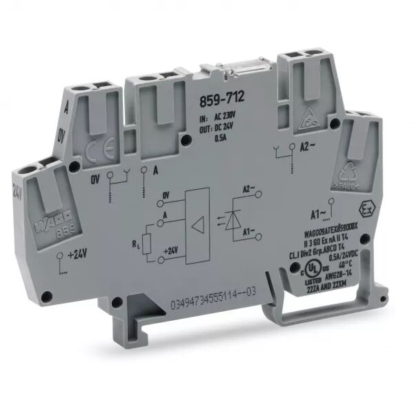 Borne avec optocoupleur 230 V AC / 24 V DC - 500 mA - 3 fils - commutation n�gat859-712