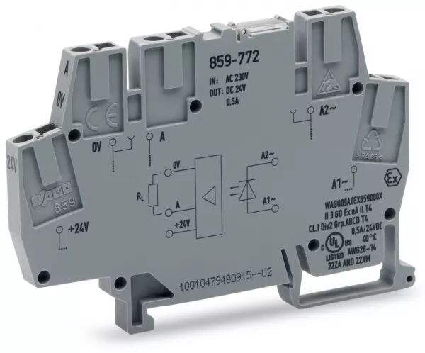 BORNE AVEC OPTOCOUPLEUR 230 V AC / 24 V DC - 500 MA - 3 FILS