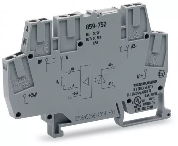 BORNE AVEC OPTOCOUPLEUR 5 V DC / 24 V DC / 0.5 A / 10 KHZ