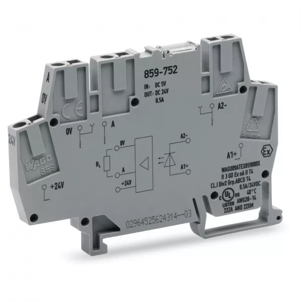 Borne avec optocoupleur 5 V DC / 24 V DC / 0.5 A / 10 kHz859-752