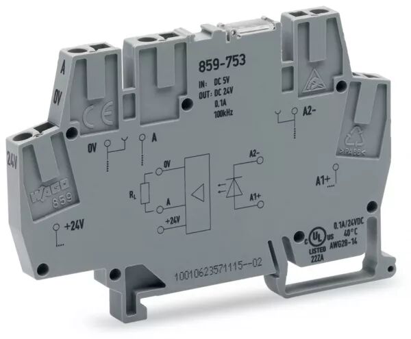 BORNE AVEC OPTOCOUPLEUR 5 V DC / 24 V DC - 100 MA - 100 KHZ - 3 FILS