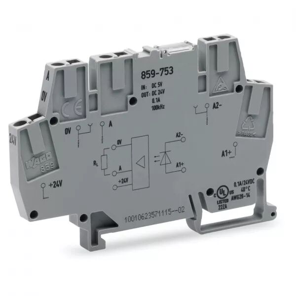 Borne avec optocoupleur 5 V DC / 24 V DC - 100 mA - 100 kHz - 3 fils859-753