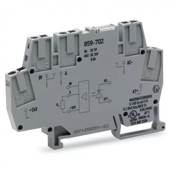 Borne avec optocoupleur 5 V DC / 24 V DC - 500 mA - 10 kHz - 3 fils - commutatio859-702