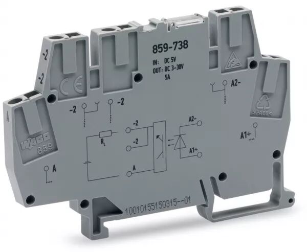 BORNE AVEC OPTOCOUPLEUR 5 V DC / 3..30 V DC - 5 A - 100 HZ - 2 FILS