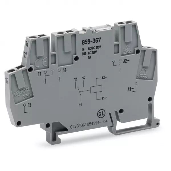 Borne avec relais miniature 1 RT, 115 Vac 5A859-367