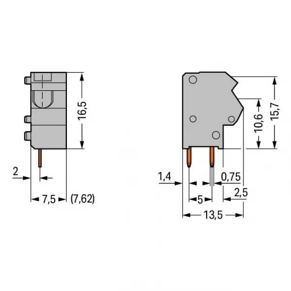 Borne CI 1C 2,5 mm� / Pas 7,5-7,62 mm / Orange (254-856)