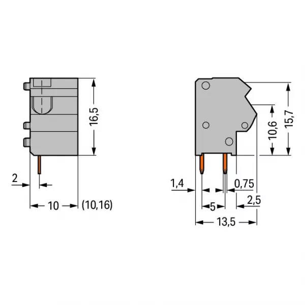 Borne CI 2C 0.75 mm� / Pas 10-10,16 mm / Vert clair (254-827)