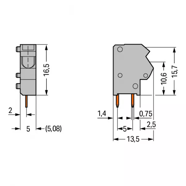 Borne CI 2C 0.75 mm� / Pas 5-5,08 mm / Gris (254-801)