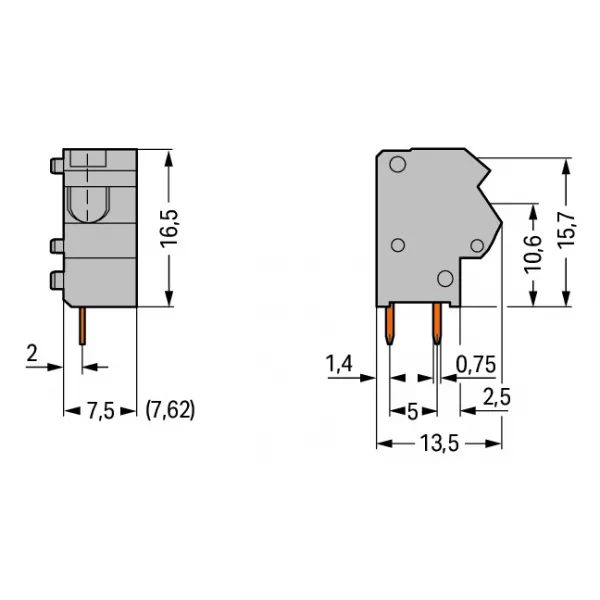 Borne CI 2C 0.75 mm� / Pas 7,5-7,62 mm / Orange (254-816)