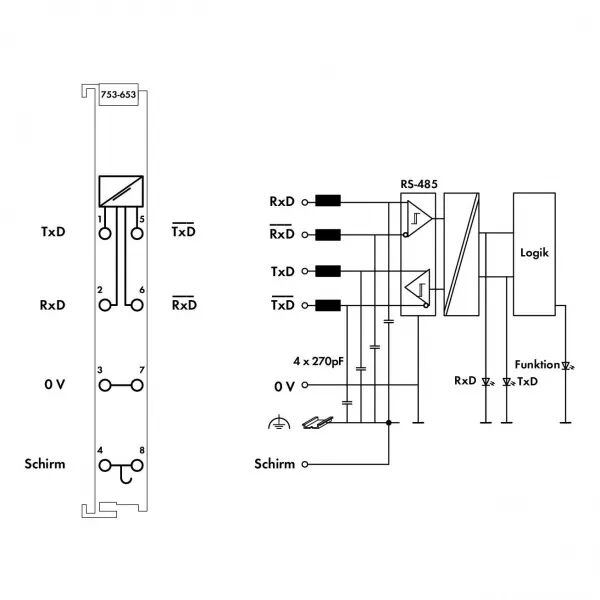 Borne interface s�rie RS-485 - Configurable - D�brochable753-653/003-000