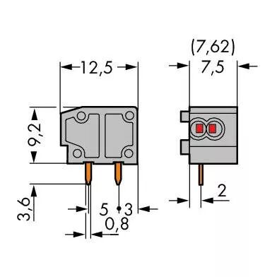 Borne mod. pour circ. imp. pour 2 cond. 0.75mm� pas 7.5/7.62mm 1 p�le, orange (235-726)