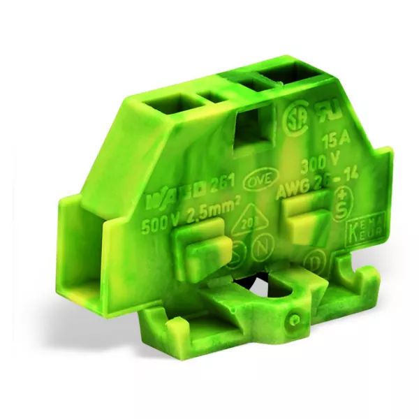 Borne modulaire 2C / 2,5 mm� / Vert-Jaune / Bride de fixation (261-307)
