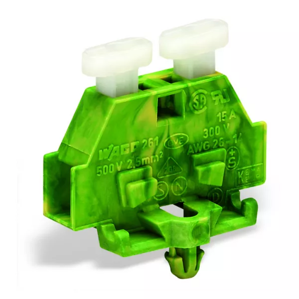 Borne modulaire 2C / 2,5 mm� / Vert-Jaune / Pied de fixation / Poussoirs sur 2 c (261-317/341-000)