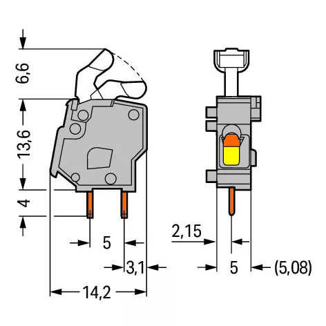Borne modulaire CI / 2,5 mm� / Pas 5-5,08 mm / Poussoir coud� / Orange (257-846)
