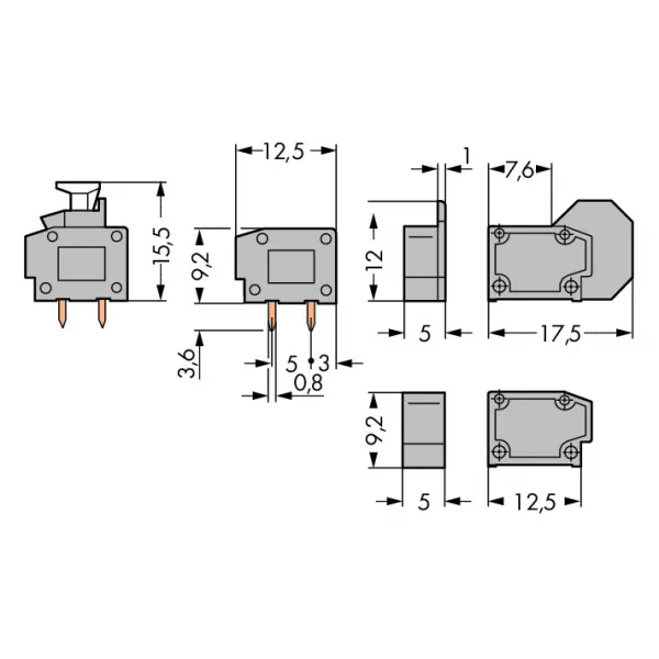 Borne modulaire CI 1C / 2,5 mm� / Ouverture de test / Pas 5-5,08 mm / Gris (235-401/333-000)