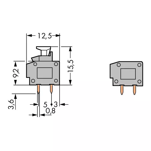 Borne modulaire pour 2 conducteurs avec ouverture de test (235-551/332-000)