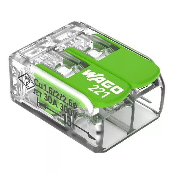 Borne WAGO 221 Green 2x6mm� � leviers souple & rigide (221-622)