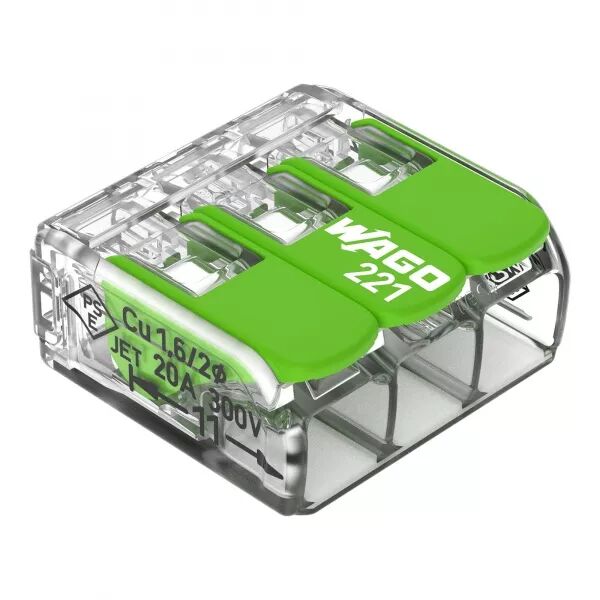Borne WAGO 221 Green 3x4mm� � leviers souple & rigide (221-423)