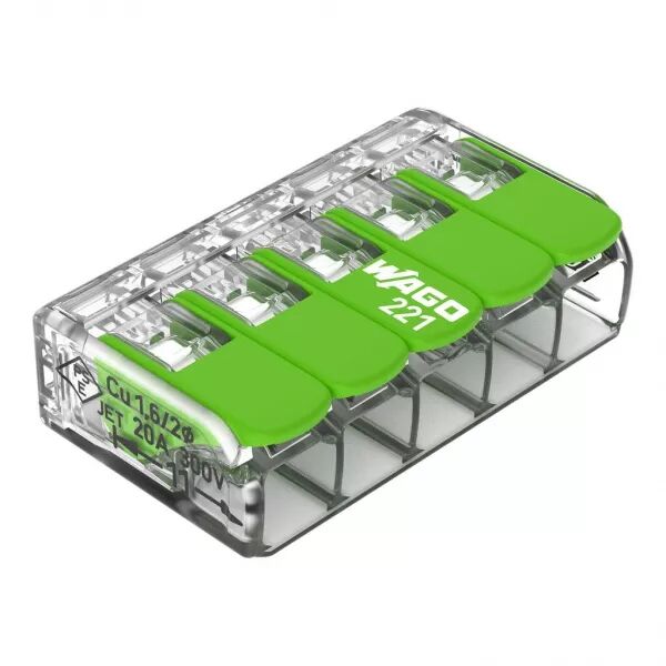 Borne WAGO 221 Green 5x4mm� � leviers souple & rigide (221-425)