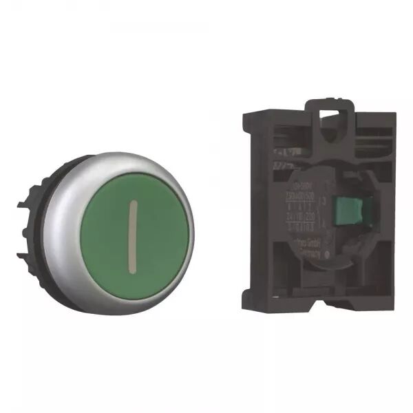 BOUTON-POUSSOIR, 1 S, PLAT, VERT, FIXATION PAR L\'AVANT