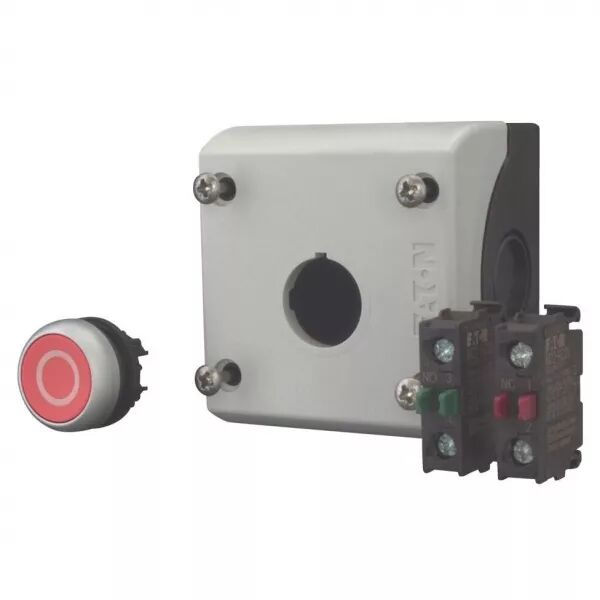 Bouton-poussoir, 1F+1O, plat, rouge, montage en saillie (216521)