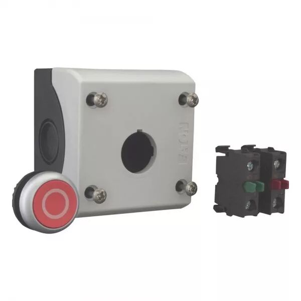 BOUTON-POUSSOIR, 1F+1O, PLAT, ROUGE, MONTAGE EN SAILLIE