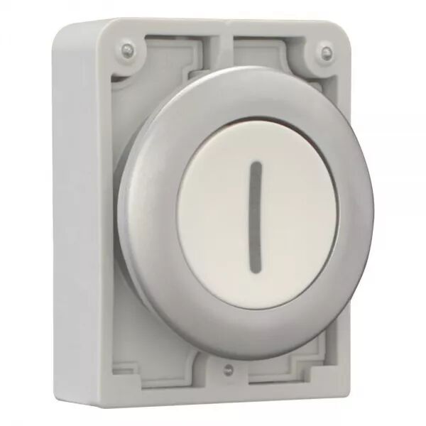 BOUTON POUSSOIR, 30MM, FLUSH, A RAPPEL,BLANC, AVEC INSCRIPTION