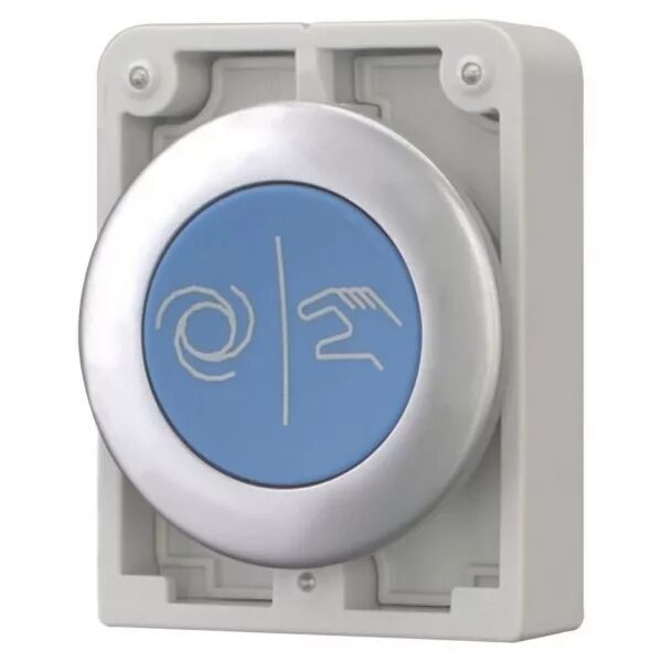 Bouton poussoir, 30mm, flush, a rappel,bleu, avec inscription  (182967)