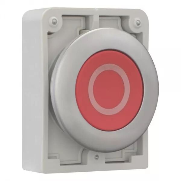 BOUTON POUSSOIR, 30MM, FLUSH, A RAPPEL,ROUGE, AVEC INSCRIPTION