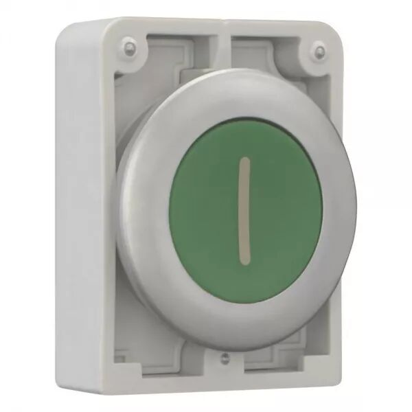 BOUTON POUSSOIR, 30MM, FLUSH, A RAPPEL,VERT, AVEC INSCRIPTION