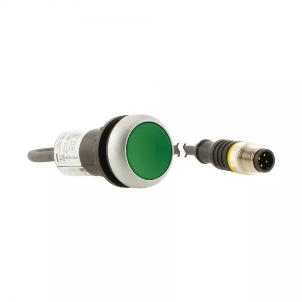 BOUTON-POUSSOIR AFFLEURANT, � RAPPEL, VERT , 1 NO, C�BLE 1M ET CONNECTEUR M12A