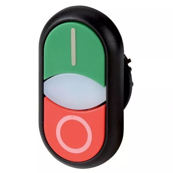 Bouton-poussoir double, +voyant lumineux, plat, blanc, blanc, noir (284819)