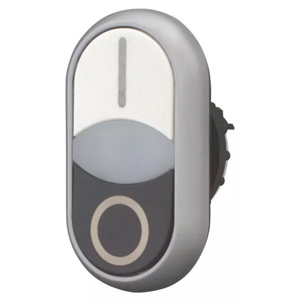 Bouton-poussoir double, +voyant lumineux, plat, blanc I, blanc, noir 0 (284816)