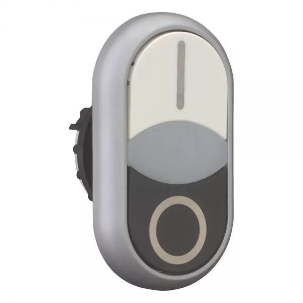 BOUTON-POUSSOIR DOUBLE, +VOYANT LUMINEUX, PLAT, BLANC I, BLANC, NOIR 0