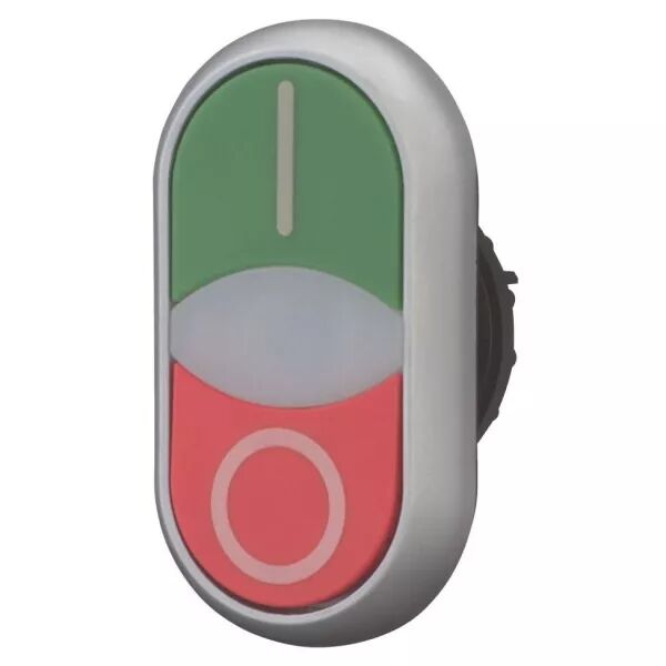 Bouton-poussoir double, +voyant lumineux, plat, vert I, blanc, rouge 0 (284814)