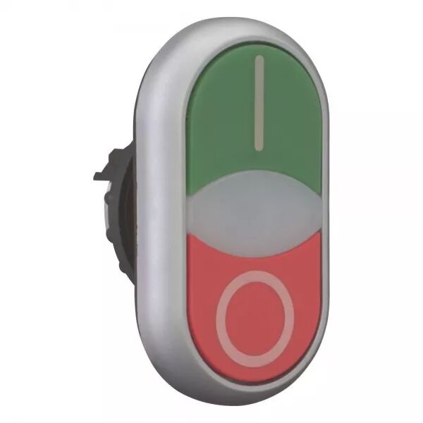 BOUTON-POUSSOIR DOUBLE, +VOYANT LUMINEUX, PLAT, VERT I, BLANC, ROUGE 0