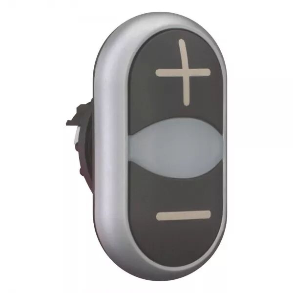 BOUTON-POUSSOIR DOUBLE AVEC �LEMENT DEL, NOIR +/BLANC/NOIR -