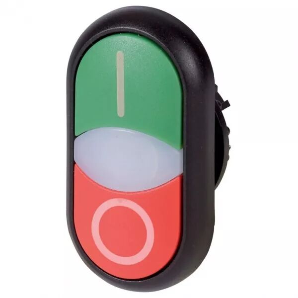 Bouton-poussoir double avec �lement DEL, vert I/blanc/rouge 0 (216701)