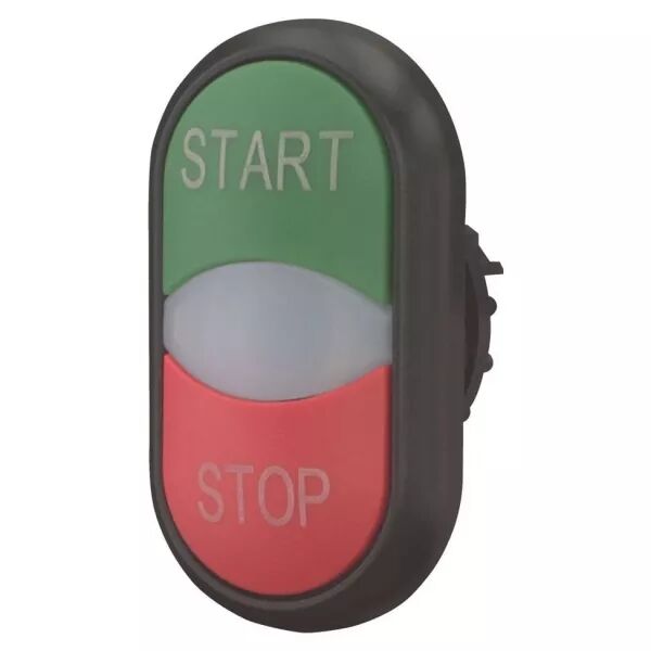 Bouton-poussoir double avec �lement DEL, vert START/blanc/rouge STOP (216703)