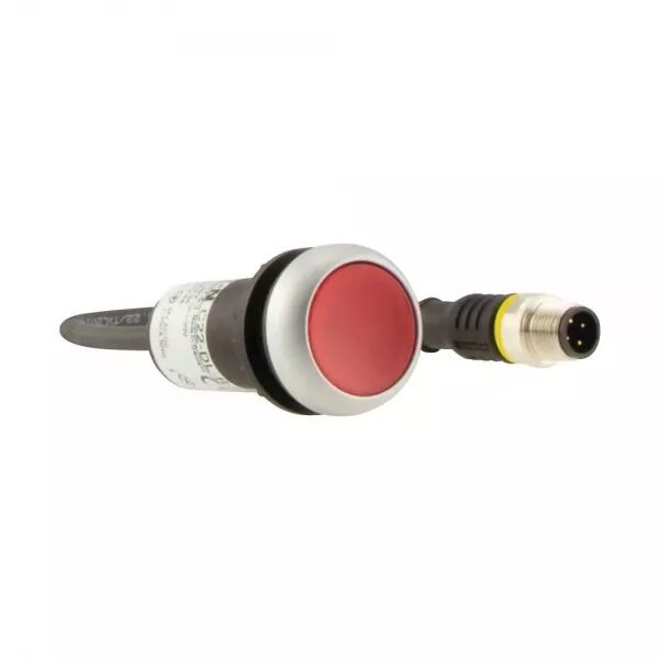BOUTON-POUSSOIR LUMIN, � RAPPEL, ROUGE, 24 V, 1 NC, C�BLE 1M + CONNECTEUR M12A