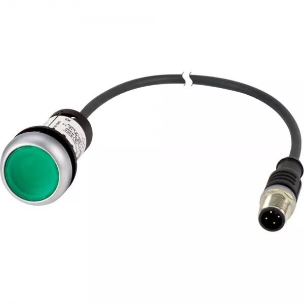 BOUTON-POUSSOIR LUMIN, � RAPPEL, VERT, 24 V, 1 NO, C�BLE 0,5M + CONNECTEUR M12A